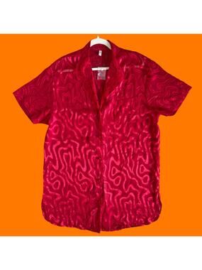 90's vintage red chiffon lace lingerie sleepshirt LARGE Victoria's Secret
